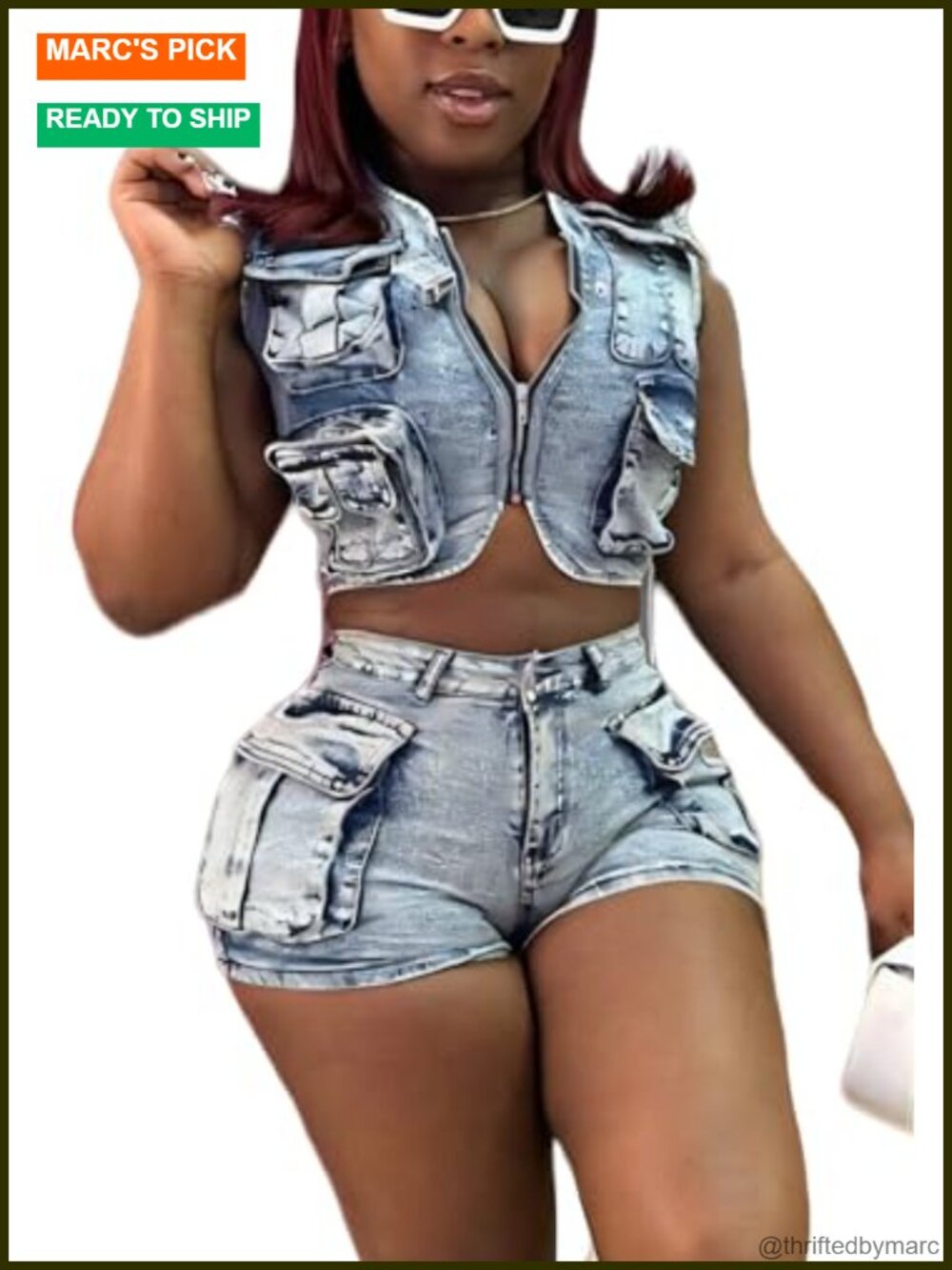 Denim Shorts Set Y2K Cropped Cargo Vest High Waisted Jean Shorts 2 Piece
